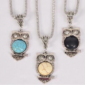 Owl Semiprecious Stone Necklace Boho Vintage